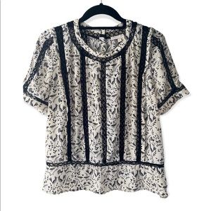 MEADOW RUE Anthropologie Bird Print Blouse, Short Sleeve